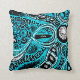 Psychedelic Blue Sun en Moon Fractal Pillow Kussen