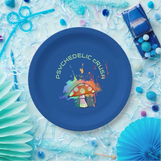 Psychedelic Boho Retro Party Amanita Mushroom Papieren Bordje (Feest)