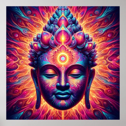 Psychedelic Buddha Art Poster - Vibrant Third Eye (Voorkant)