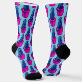 Psychedelic Cactus Blue Paars Trippy Fun Crazy Sokken (Gebogen)