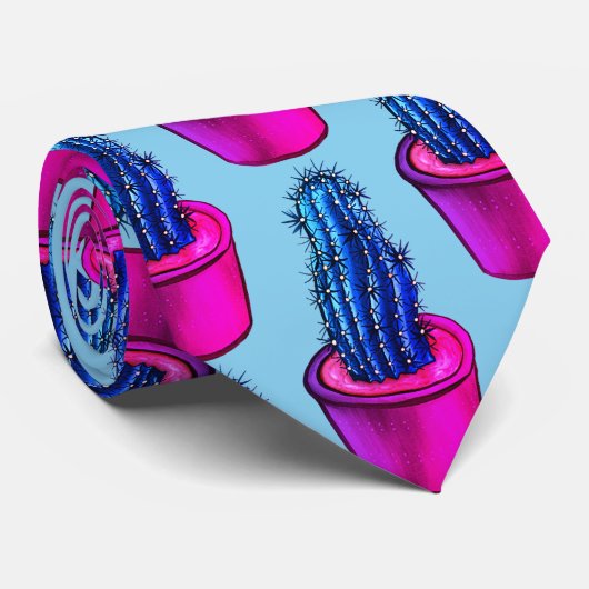 Psychedelic Cactus Blue Paars Trippy Fun Crazy Stropdas (Opgerold)