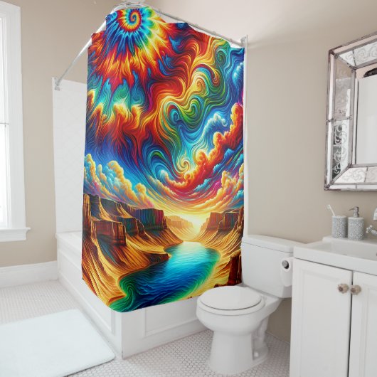 "Psychedelic Canyon Landscape - Levendige surreali Douchegordijn (In situ)