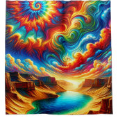 "Psychedelic Canyon Landscape - Levendige surreali Douchegordijn (Voorkant)