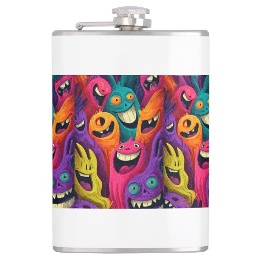 Psychedelic Cartoon Creature Vinyl Wrapped Flask Heupfles (Voorkant)