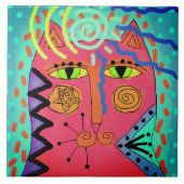 Psychedelic Cat Abstract schilderen Tegeltje (Voorkant)