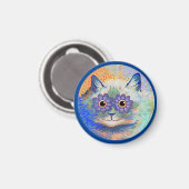 Psychedelic Cat, by Louis Wain, Button Keychain Ma Magneet (Voorkant / Achterkant)