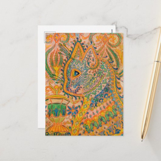 Psychedelic Cat by Louis Wain Feestdagenkaart (Voorkant / Achterkant in situ)