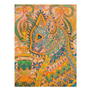 Psychedelic Cat by Louis Wain Foto Afdruk