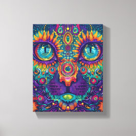 Psychedelic Cat Canvas Afdruk