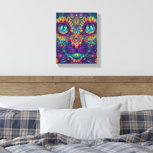Psychedelic Cat Canvas Afdruk (Insitu (Slaapkamer))