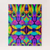 Psychedelic cat illusion paars fuchsia green legpuzzel (Verticaal)