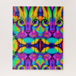 Psychedelic cat illusion paars fuchsia green legpuzzel