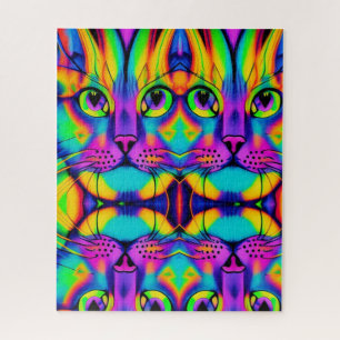 Psychedelic cat illusion paars fuchsia green legpuzzel