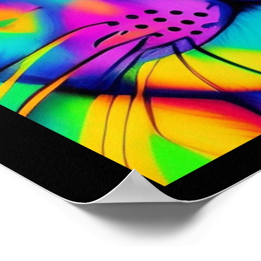 Psychedelic cat illusion paars fuchsia green poster (Hoek)