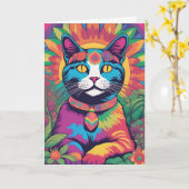 Psychedelic Cat Kaart (Gele Bloem)