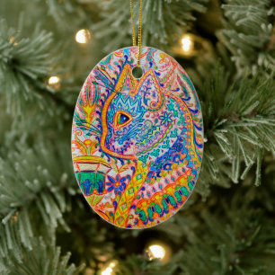 Psychedelic Cat, Louis Wain Keramisch Ornament