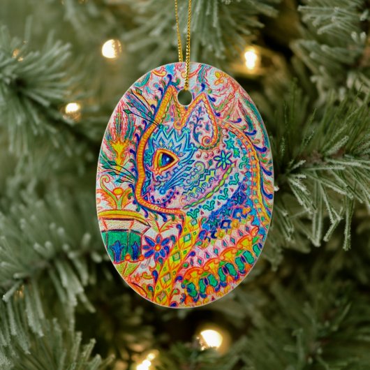 Psychedelic Cat, Louis Wain Keramisch Ornament (Boom)