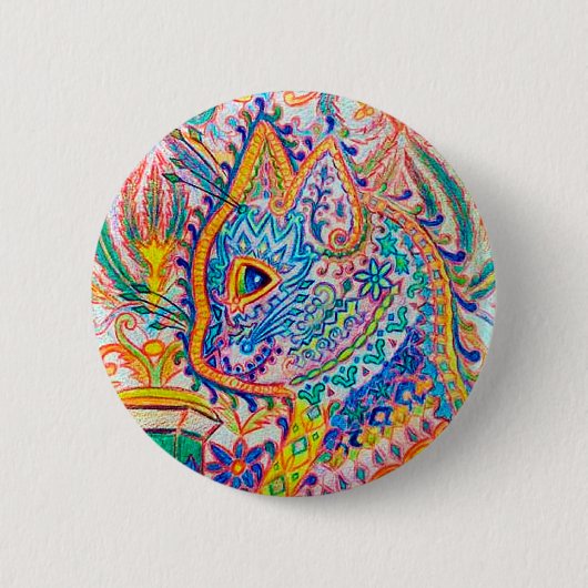 Psychedelic Cat, Louis Wain Ronde Button 5,7 Cm (Voorkant)