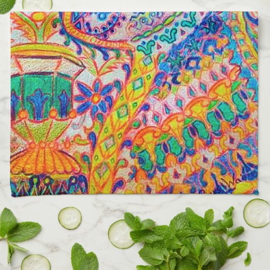 Psychedelic Cat, Louis Wain Theedoek (Gevouwen)