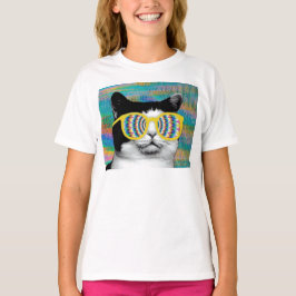 PSYCHEDELIC CAT MET SUNGLAS T-SHIRT
