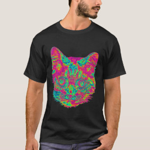 Psychedelic Cat T-Shirt - Zwart