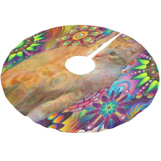 Psychedelic Cat Tree Skirt, Tie Dye Cat Kerstboom Rok (Gekanteld)