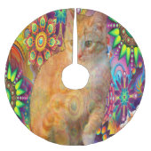 Psychedelic Cat Tree Skirt, Tie Dye Cat Kerstboom Rok (Voorkant)