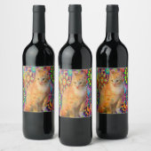 Psychedelic Cat Wine Bottle, Tie Dye Cat Wijn Etiket (Flessen)