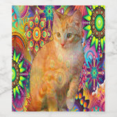 Psychedelic Cat Wine Bottle, Tie Dye Cat Wijn Etiket (Enkel label)