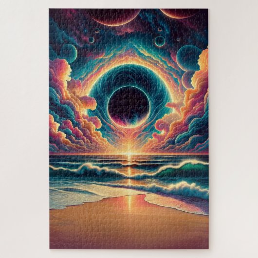 Psychedelic Celestial Sunset Beach Landschap Legpuzzel (Verticaal)