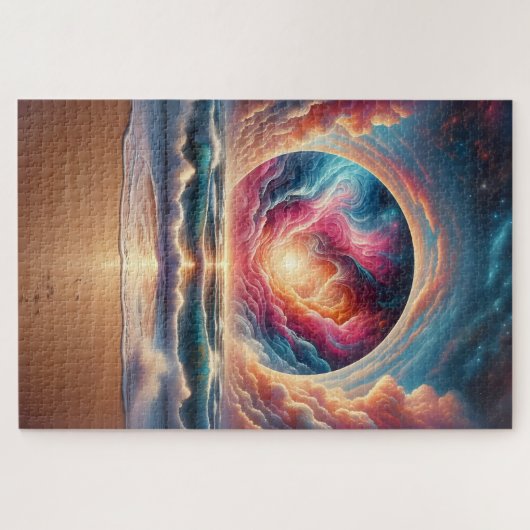 Psychedelic Celestial Sunset Beach Landschap Legpuzzel (Horizontaal)