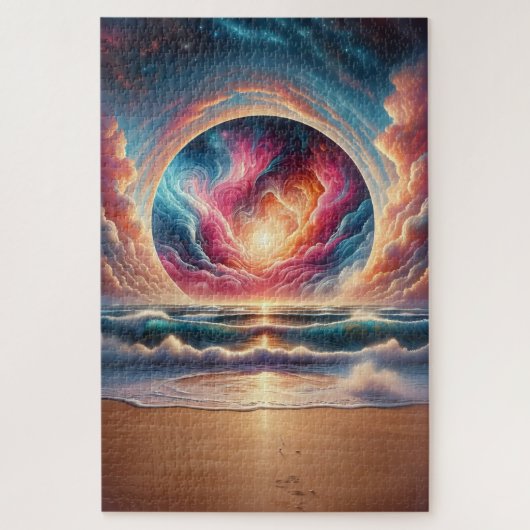 Psychedelic Celestial Sunset Beach Landschap Legpuzzel (Verticaal)