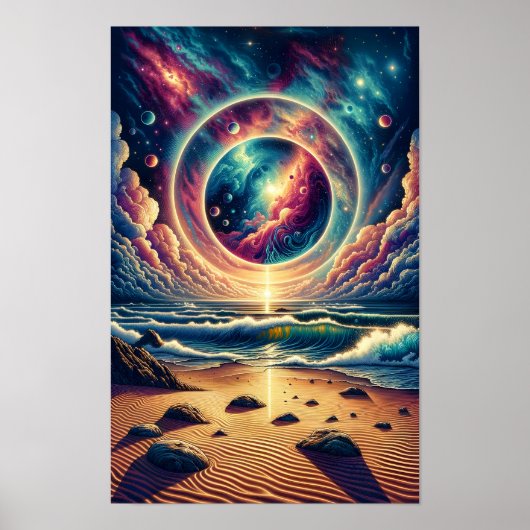 Psychedelic Celestial Sunset Beach Landschap Poster (Voorkant)
