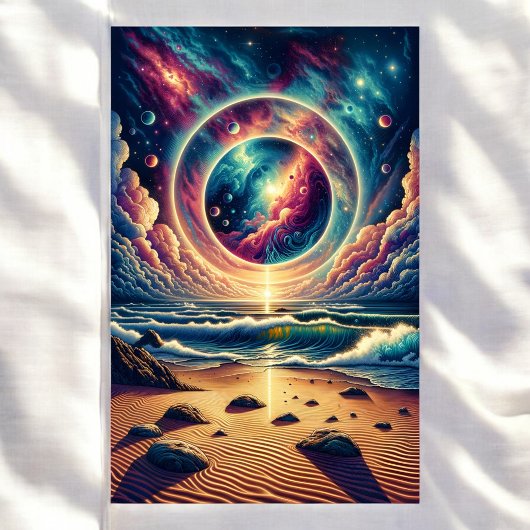 Psychedelic Celestial Sunset Beach Landschap Poster