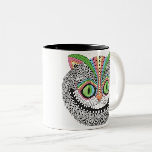 Psychedelic Cheshire Cat Tweekleurige Koffiemok (Voorkant rechts)