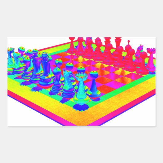 Psychedelic Chessboard en schaakstukken Rechthoekige Sticker (Voorkant)