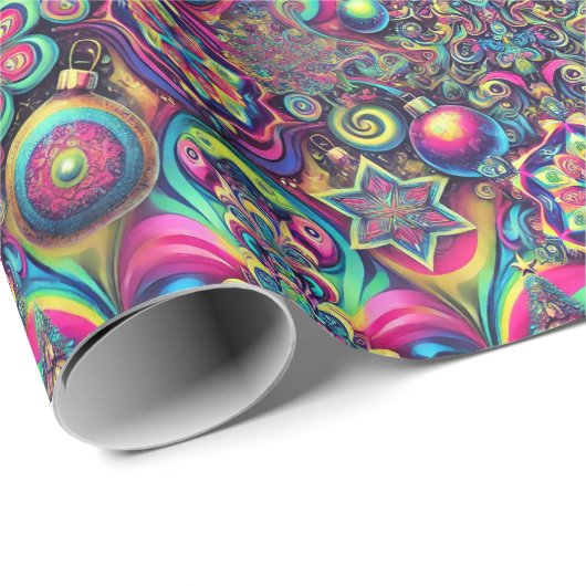 Psychedelic Christmas Wrapping Paper Cadeaupapier (Rol Hoek)