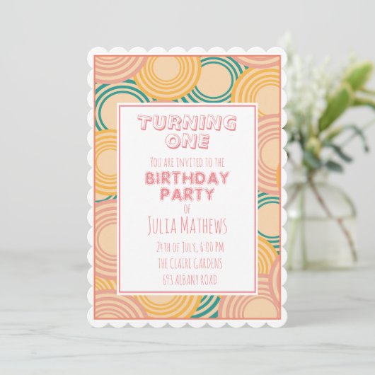 Psychedelic Circles Retro Print Uitnodiging (Staand voorkant)