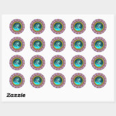 PSYCHEDELIC CIRCLL MONOGRAM blue turquase roze Ronde Sticker (Vel)