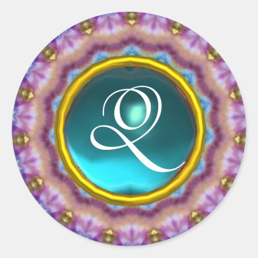 PSYCHEDELIC CIRCLL MONOGRAM blue turquase roze Ronde Sticker (Voorkant)