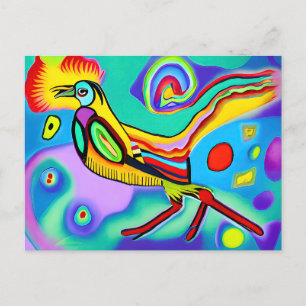 Psychedelic Cockerel: Kleurrijke strident cockerel Briefkaart