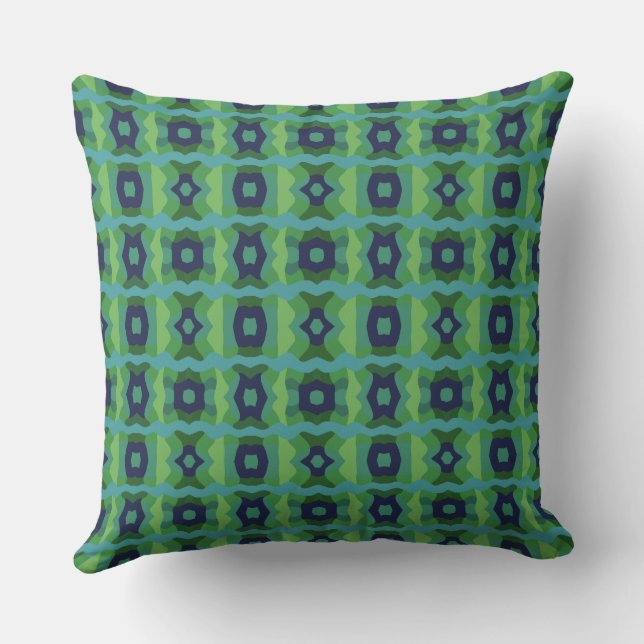 Psychedelic Color Block Patchwork Groen Blauw Kussen (Achterkant)