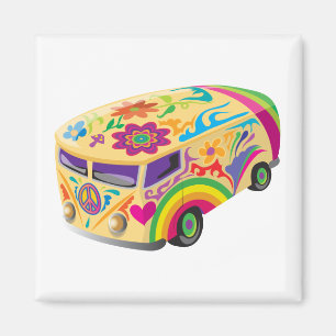 Psychedelic Colorful Bus Summer of Love Magneet