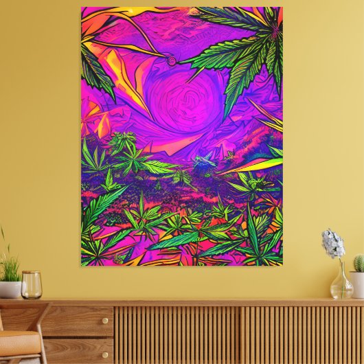 Psychedelic Colorful Cannabis Canvas Afdruk (Insitu (Woonkamer))