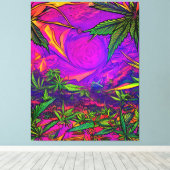 Psychedelic Colorful Cannabis Canvas Afdruk (Insitu (Houten vloer))