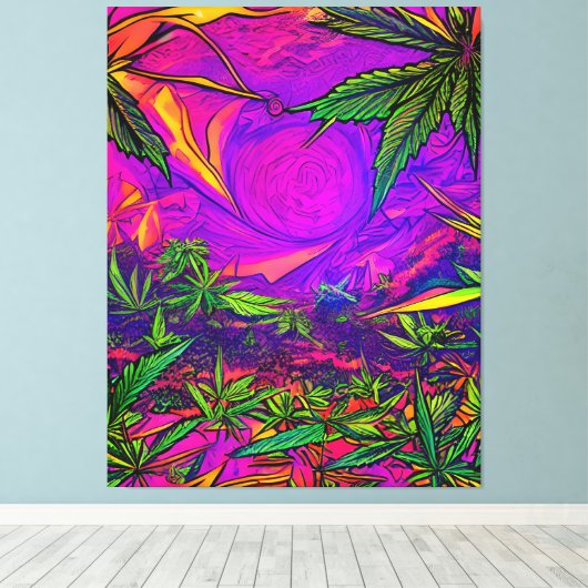 Psychedelic Colorful Cannabis Canvas Afdruk (Insitu (Houten vloer))