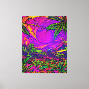 Psychedelic Colorful Cannabis Canvas Afdruk