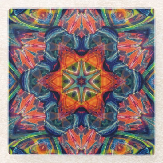 Psychedelic Colorful Kaleidoscope Patroon Glazen Onderzetter (Voorkant)