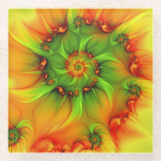 Psychedelic Colorful Modern Abstract Fractal Art Glazen Onderzetter (Voorkant)