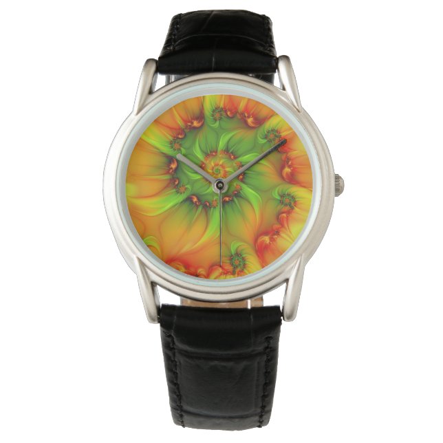 Psychedelic Colorful Modern Abstract Fractal Art Horloge (Voorkant)